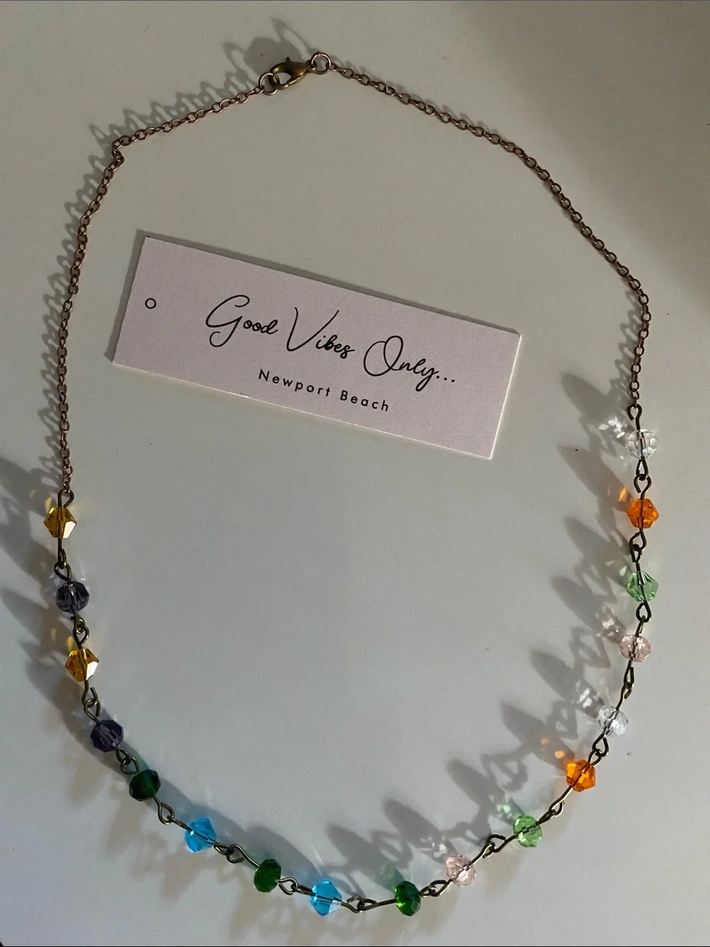 Good Vibes Only Multicolor Crystal Bead Necklace - Rose Gold Chain
